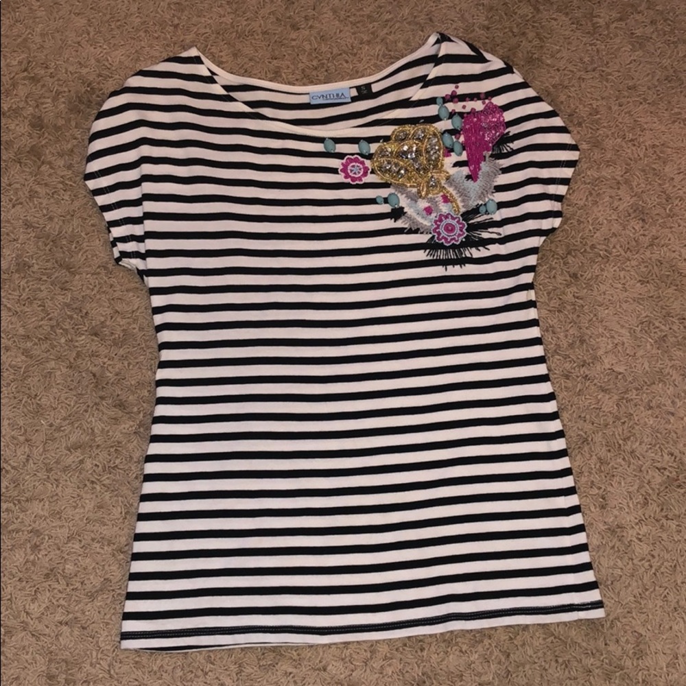 Cynthia Rowley black/cream stripe top, small